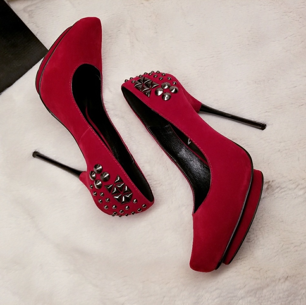 LUICHINY Wine suede velvet heels